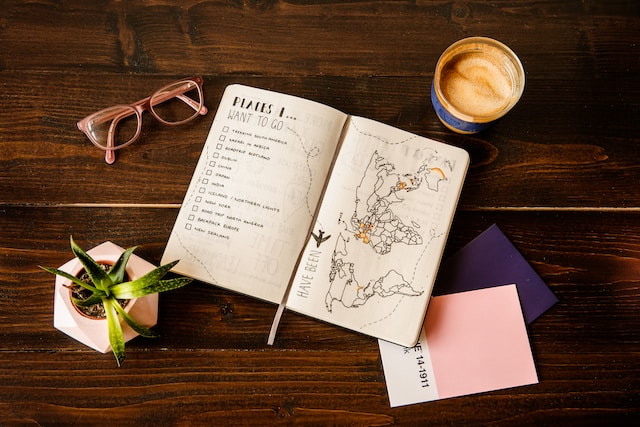 notebook with a list of places to go